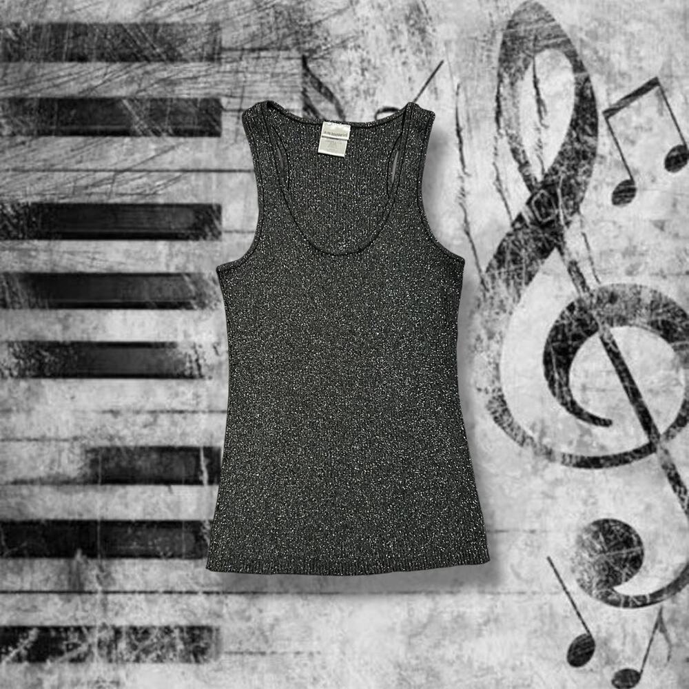 charcoal grey metallic glitters shimmer ribbed glam tank top